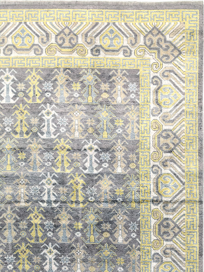 Modern East Turkestan Silk Khotan Room Size Carpet, No.33229 - Galerie Shabab