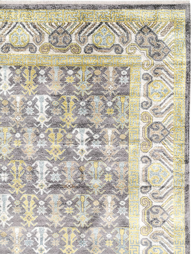 Modern East Turkestan Silk Khotan Room Size Carpet, No.33229 - Galerie Shabab