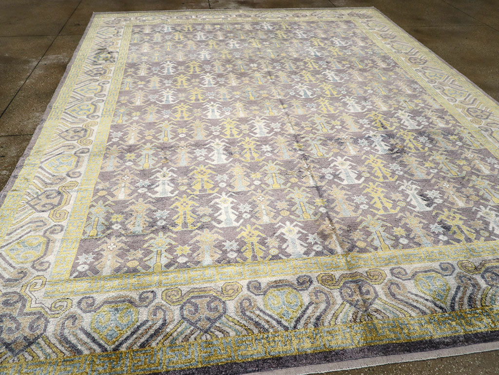 Modern East Turkestan Silk Khotan Room Size Carpet, No.33229 - Galerie Shabab
