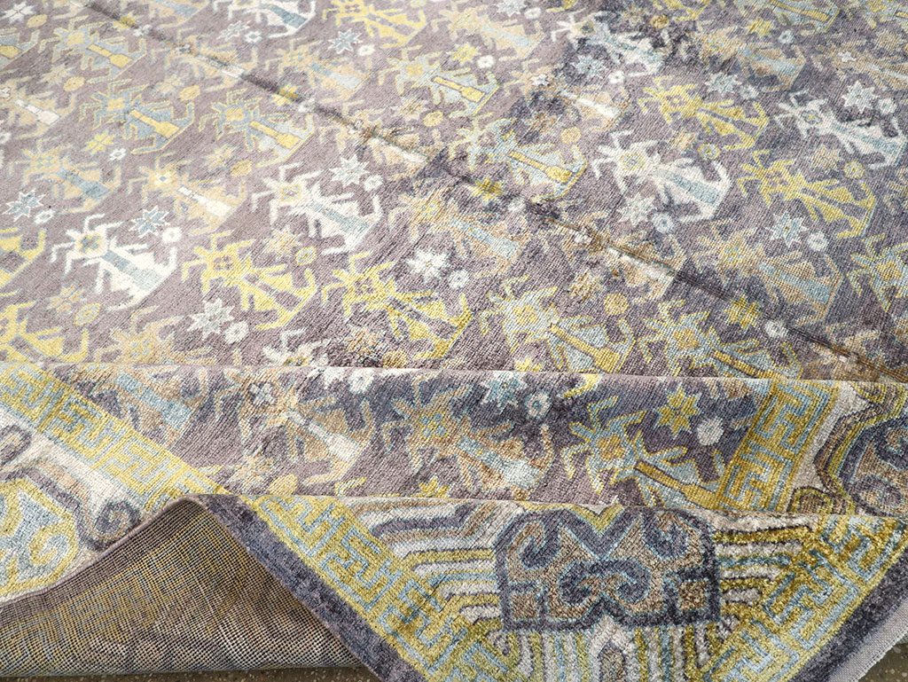 Modern East Turkestan Silk Khotan Room Size Carpet, No.33229 - Galerie Shabab