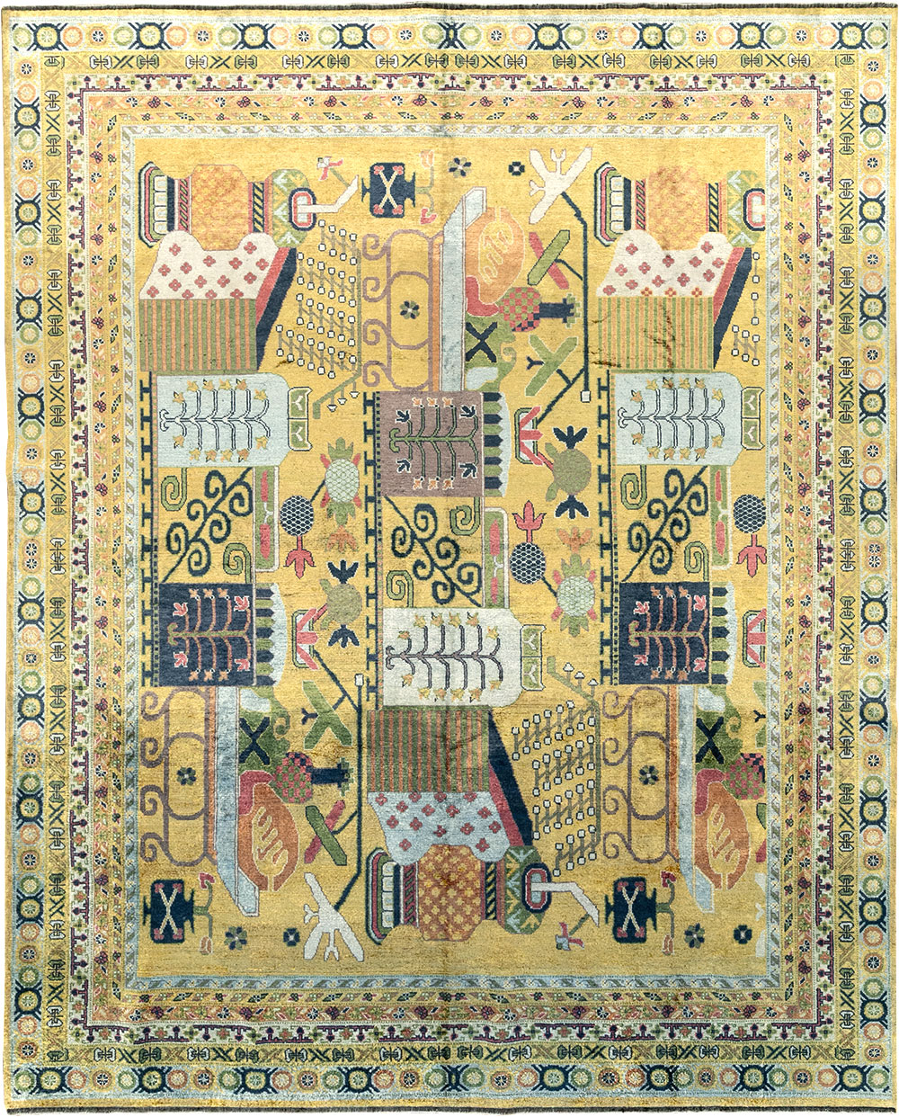 Modern East Turkestan Silk Khotan Room Size Carpet, No.33234 - Galerie Shabab