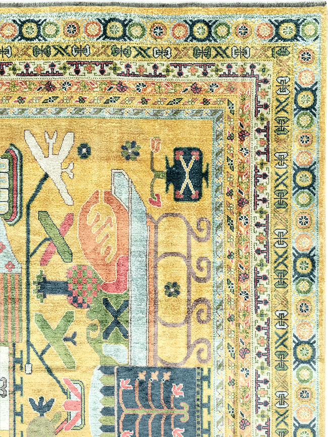 Modern East Turkestan Silk Khotan Room Size Carpet, No.33234 - Galerie Shabab