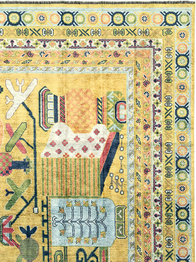 Modern East Turkestan Silk Khotan Room Size Carpet, No.33234 - Galerie Shabab
