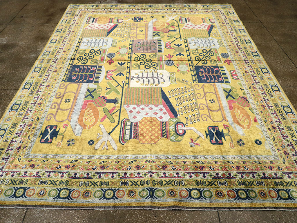 Modern East Turkestan Silk Khotan Room Size Carpet, No.33234 - Galerie Shabab