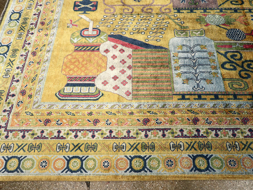 Modern East Turkestan Silk Khotan Room Size Carpet, No.33234 - Galerie Shabab