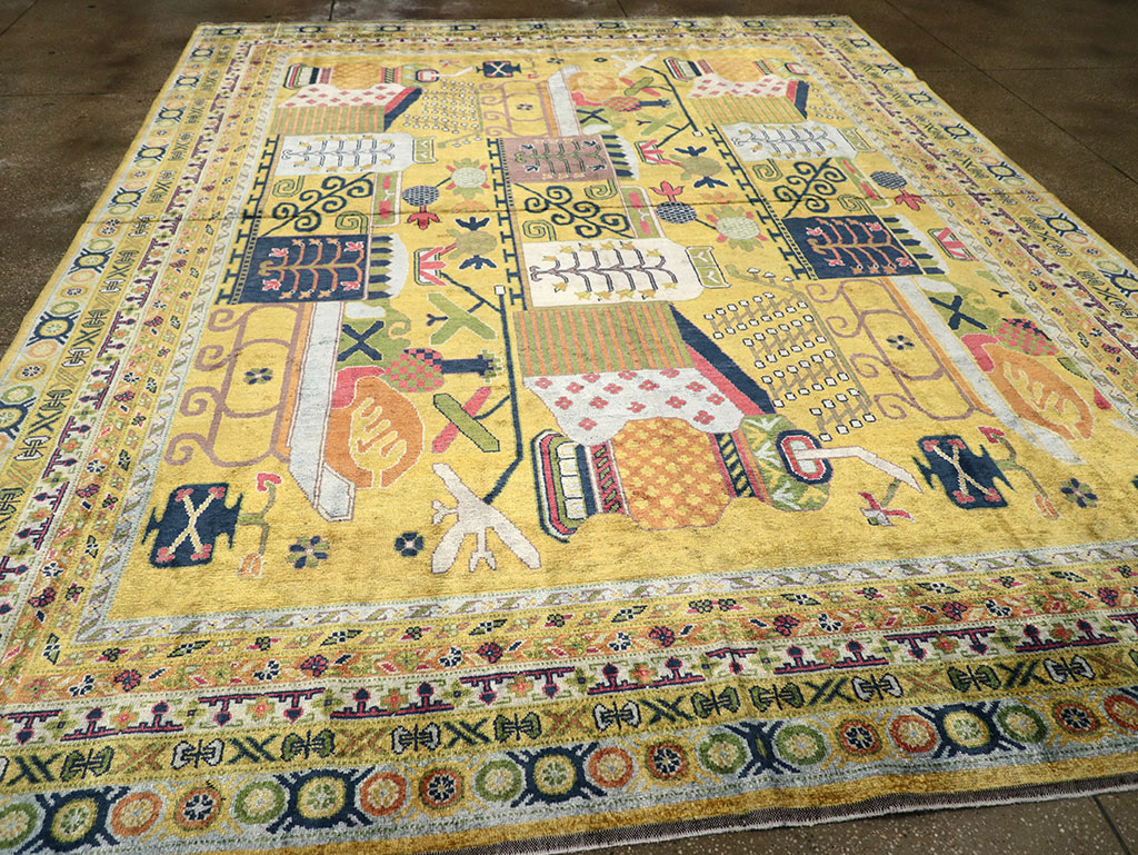 Modern East Turkestan Silk Khotan Room Size Carpet, No.33234 - Galerie Shabab