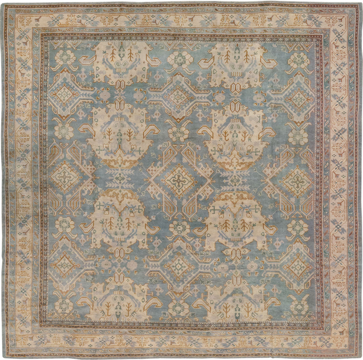 Antique Turkish Oushak Large Square Room Size Carpet, No.33295 - Galerie Shabab