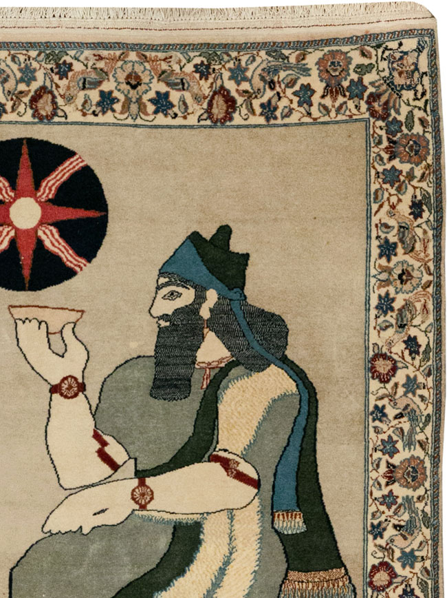 Vintage Persian Nain Pictorial Rug, No.33296 - Galerie Shabab