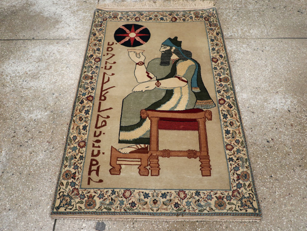 Vintage Persian Nain Pictorial Rug, No.33296 - Galerie Shabab