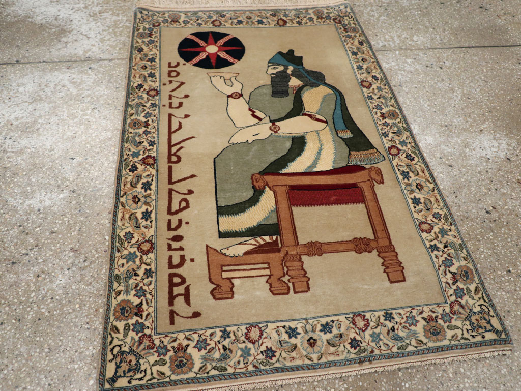 Vintage Persian Nain Pictorial Rug, No.33296 - Galerie Shabab