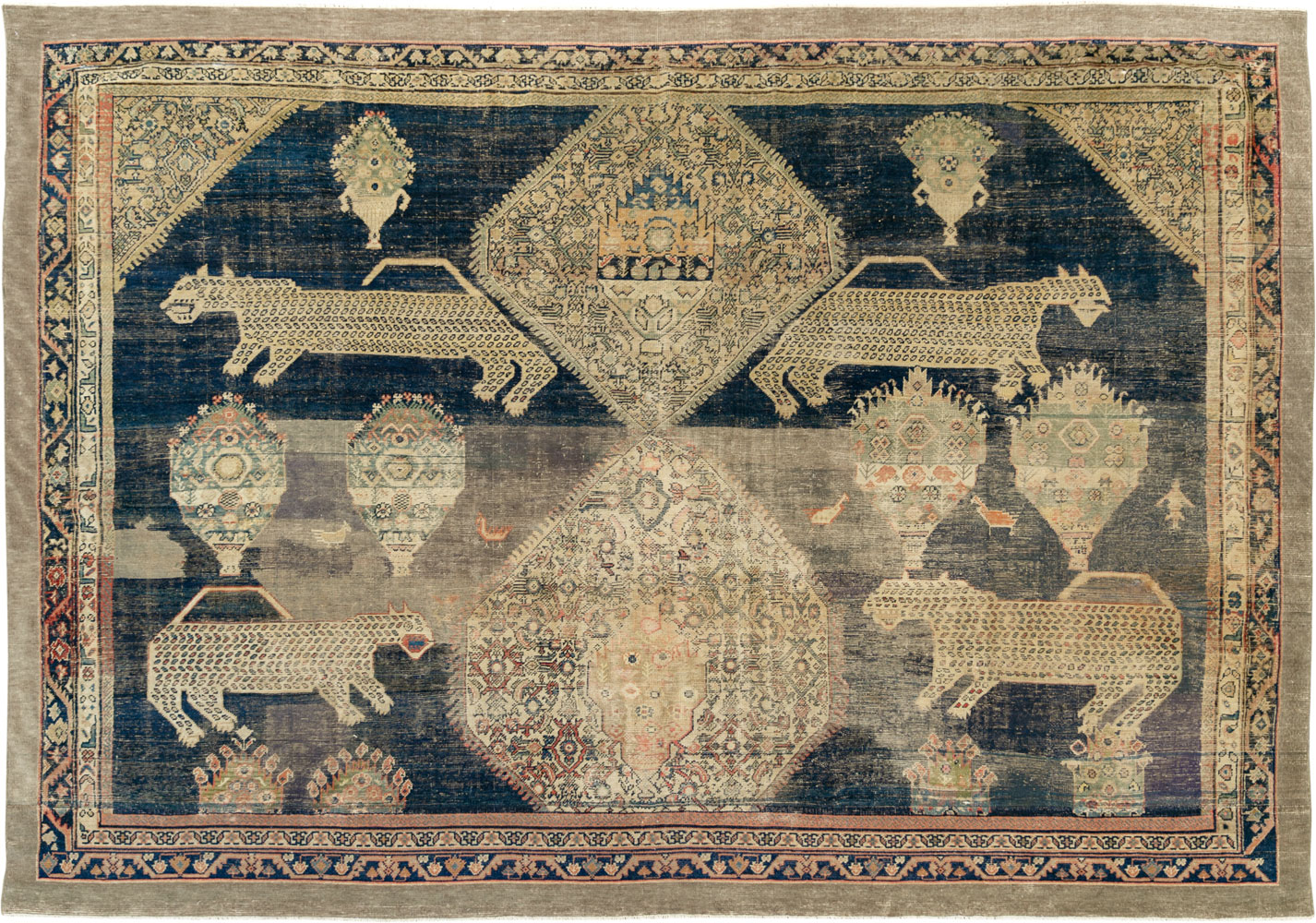 Antique Persian Fereghan Pictorial Room Size Carpet, No.33325 - Galerie Shabab