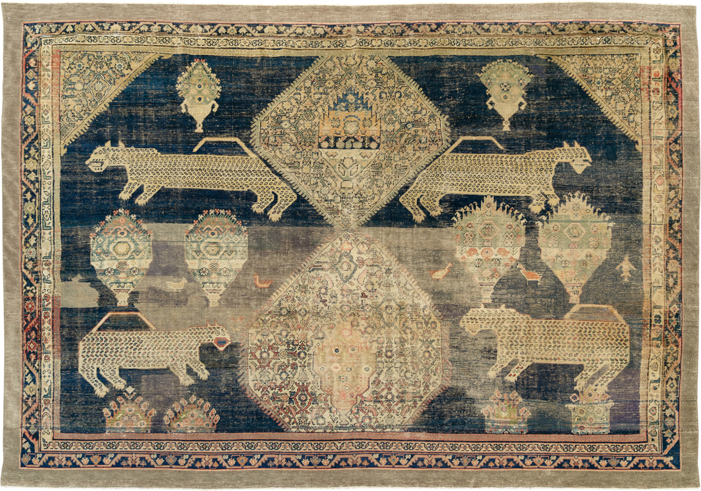 Antique Persian Fereghan Pictorial Room Size Carpet, No.33325 - Galerie Shabab