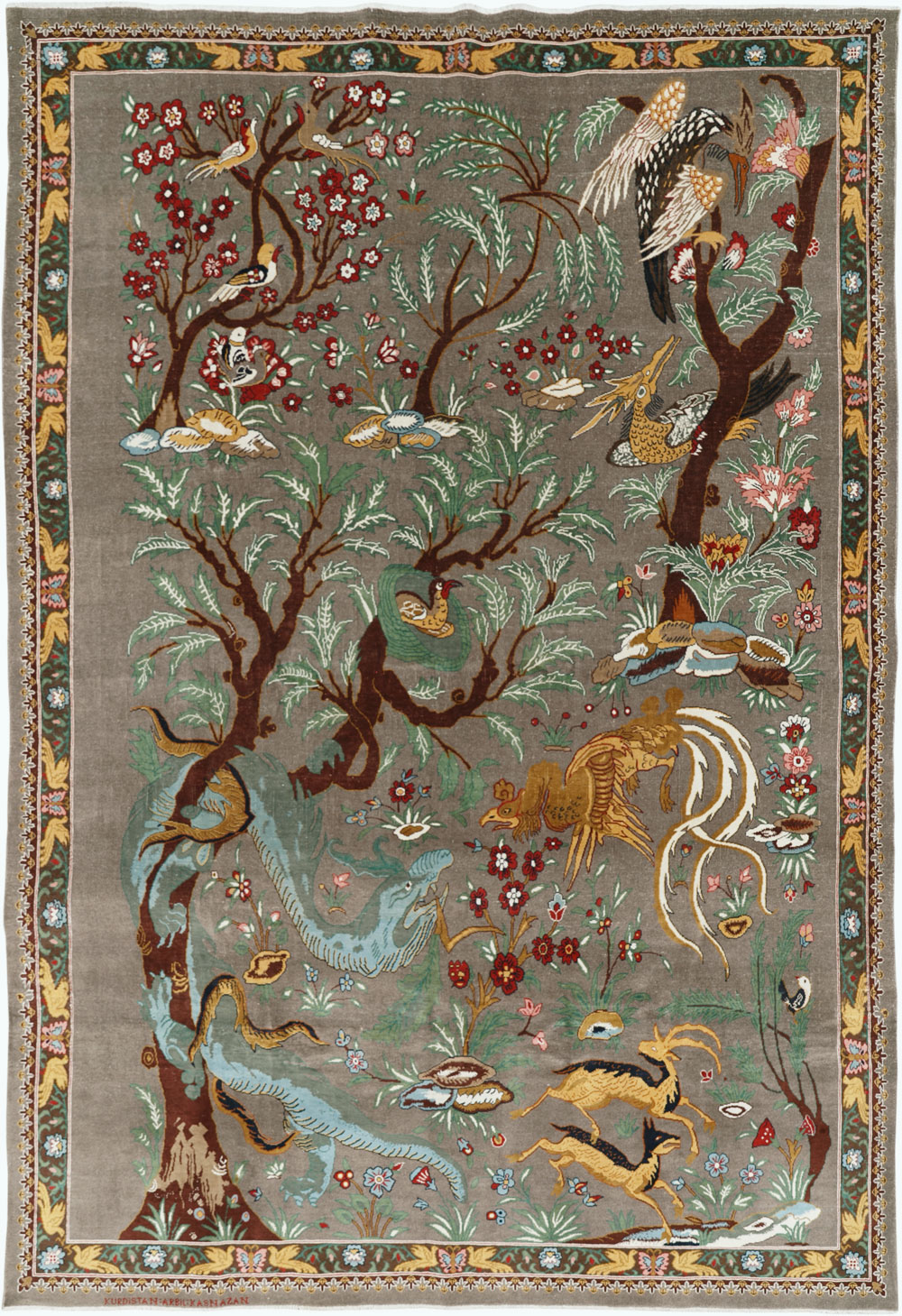 Vintage Persian Mashad Pictorial Room Size Carpet, No.33361 - Galerie Shabab