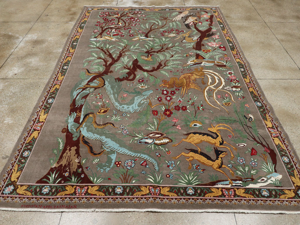 Vintage Persian Mashad Pictorial Room Size Carpet, No.33361 - Galerie Shabab