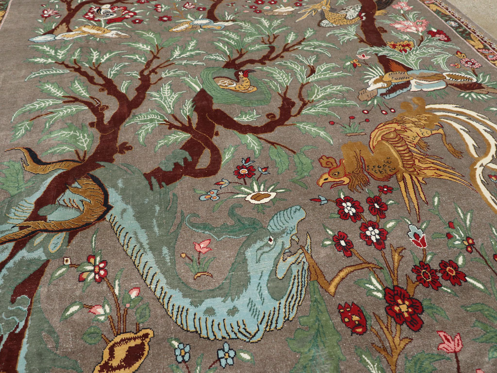 Vintage Persian Mashad Pictorial Room Size Carpet, No.33361 - Galerie Shabab