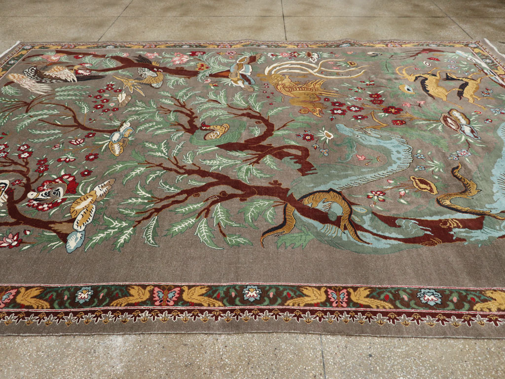 Vintage Persian Mashad Pictorial Room Size Carpet, No.33361 - Galerie Shabab