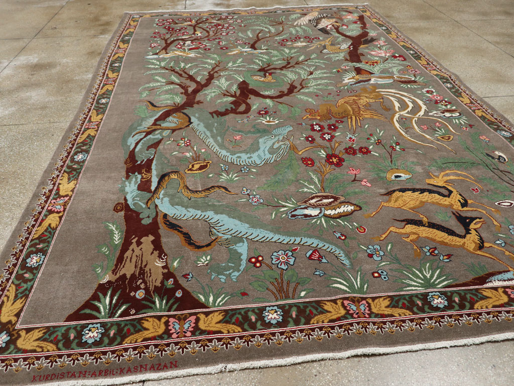 Vintage Persian Mashad Pictorial Room Size Carpet, No.33361 - Galerie Shabab