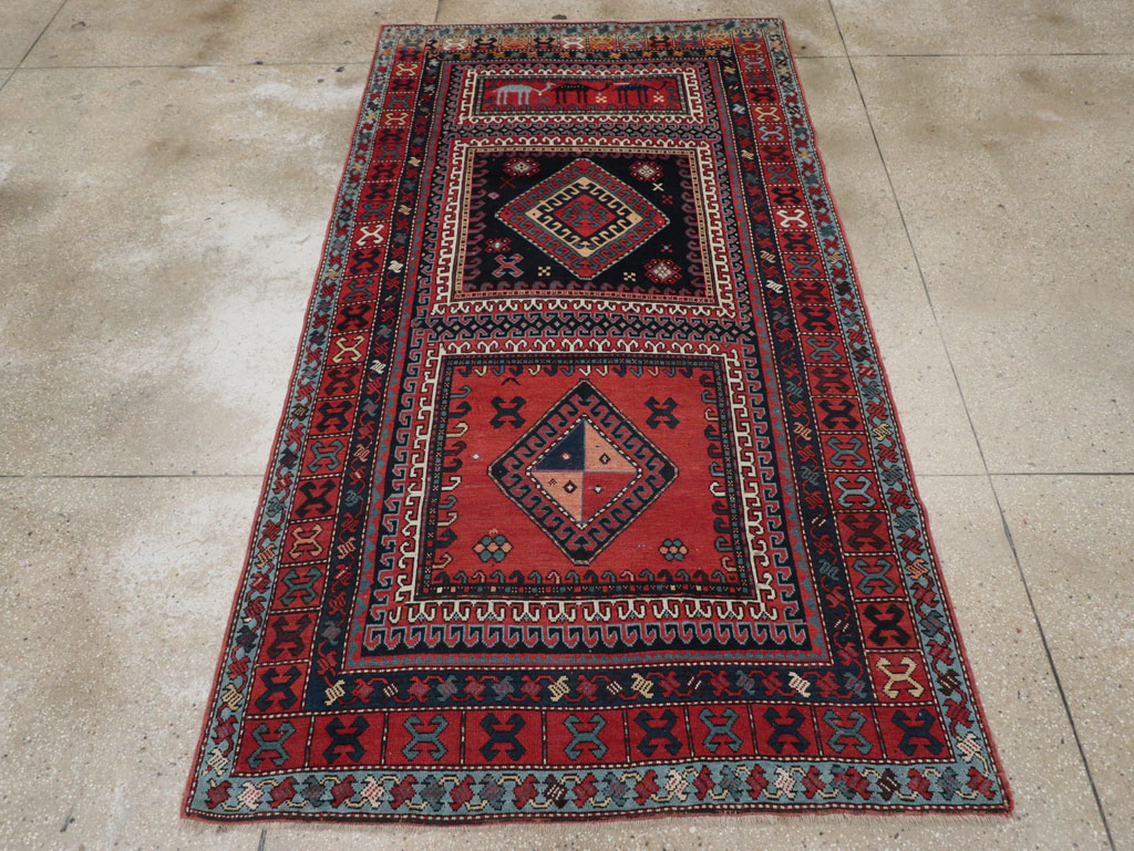 Antique Caucasian Karabagh Accent Rug, No.33380 - Galerie Shabab