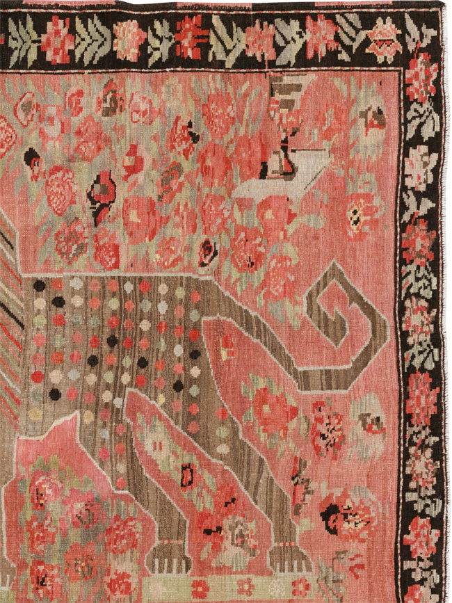 Vintage Caucasian Karabagh Pictorial Accent Rug, No.33421 - Galerie Shabab