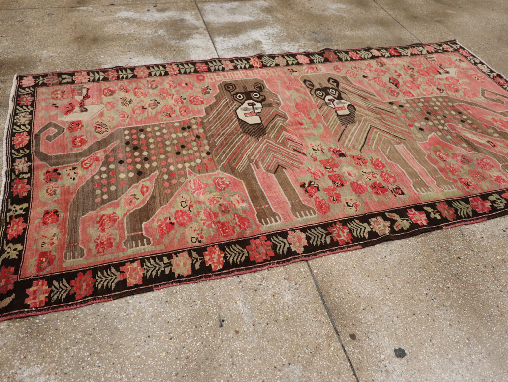 Vintage Caucasian Karabagh Pictorial Accent Rug, No.33421 - Galerie Shabab