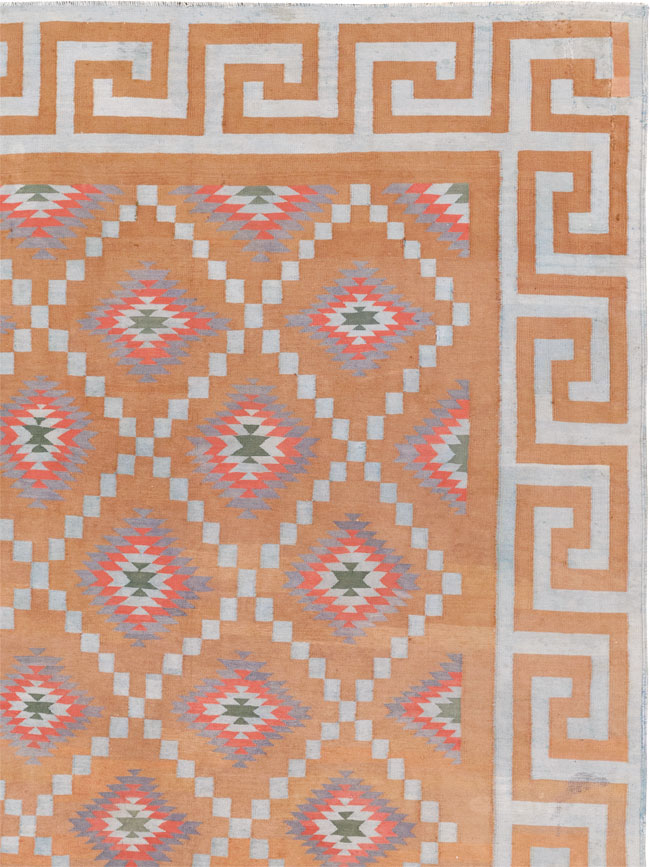 Vintage Indian Flatweave Dhurrie Square Room Size Carpet, No.33577 - Galerie Shabab