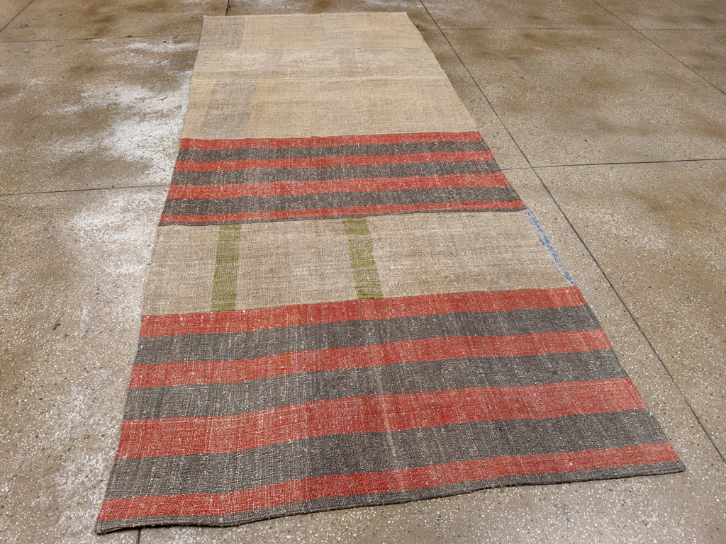 Vintage Turkish Flatweave Kilim Wide Gallery Runner, No.33652 - Galerie Shabab