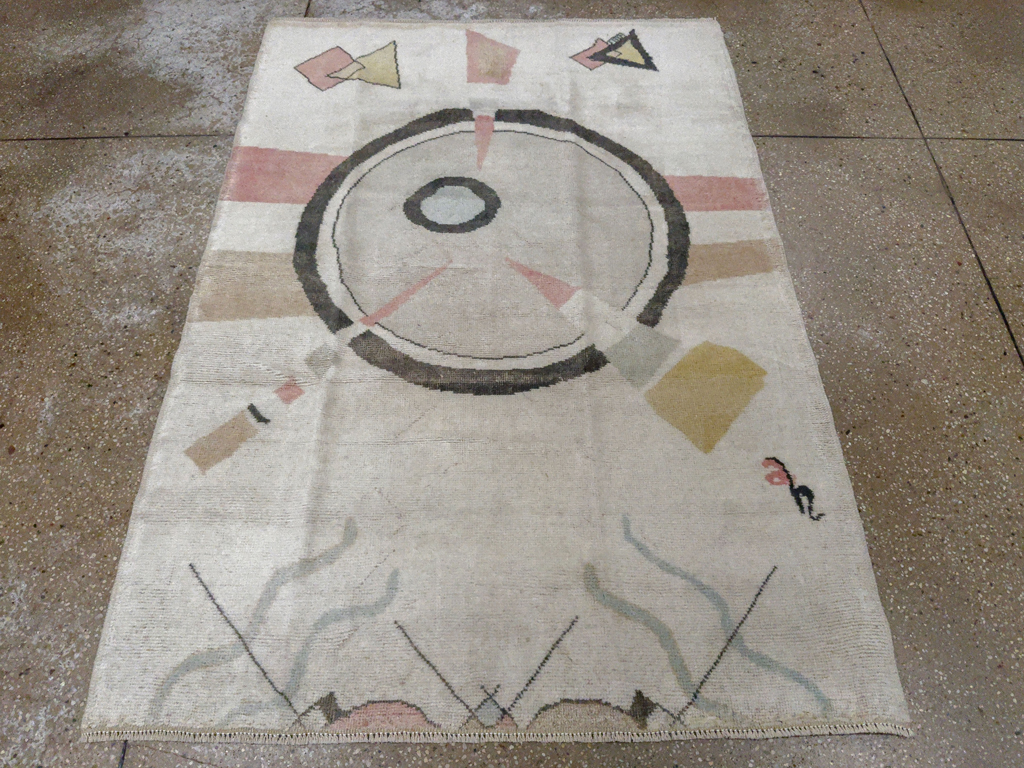 Vintage Turkish Art Deco Throw Rug, No.33661 - Galerie Shabab