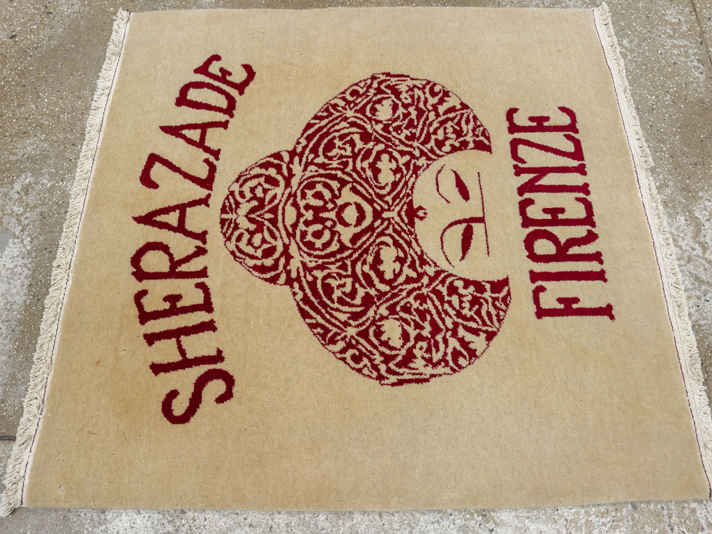 Vintage Persian Kashan Pictorial Square Rug, No.33671 - Galerie Shabab