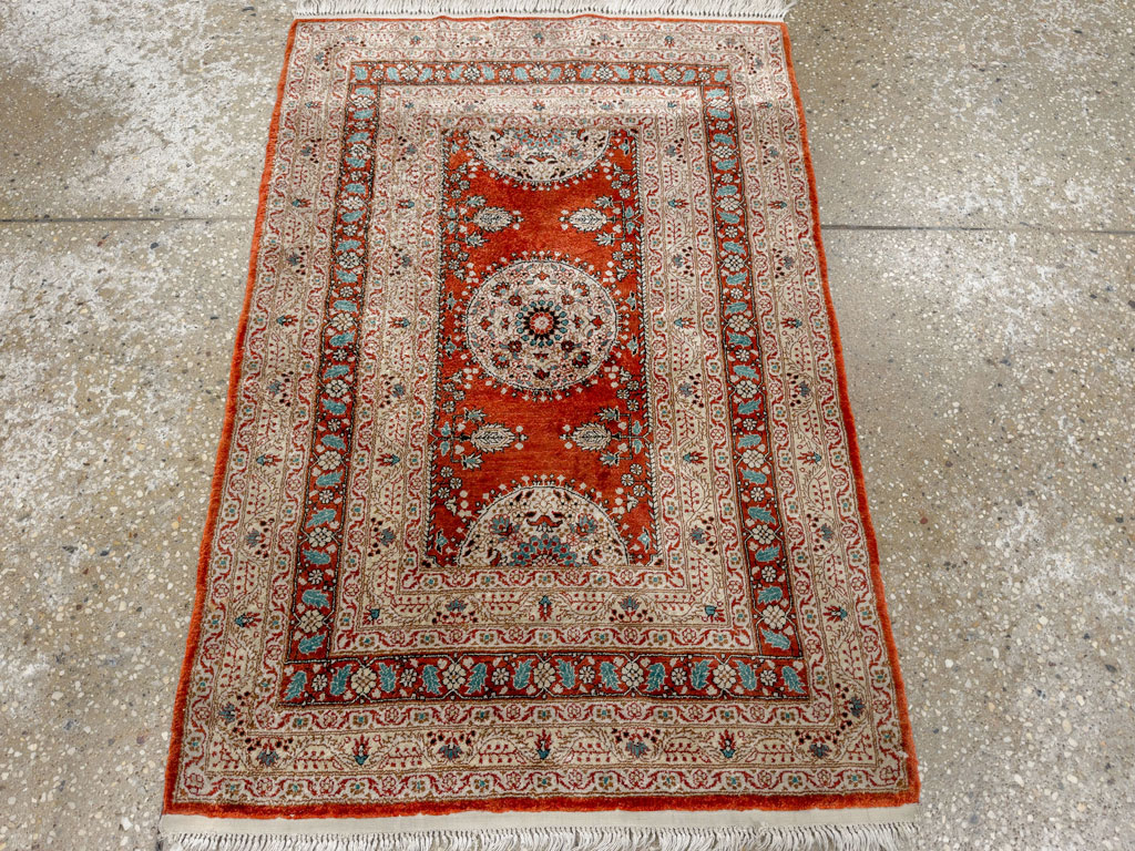Vintage Chinese Silk Throw Rug In The Tabriz Style, No.33674 - Galerie Shabab