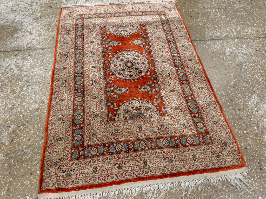 Vintage Chinese Silk Throw Rug In The Tabriz Style, No.33674 - Galerie Shabab