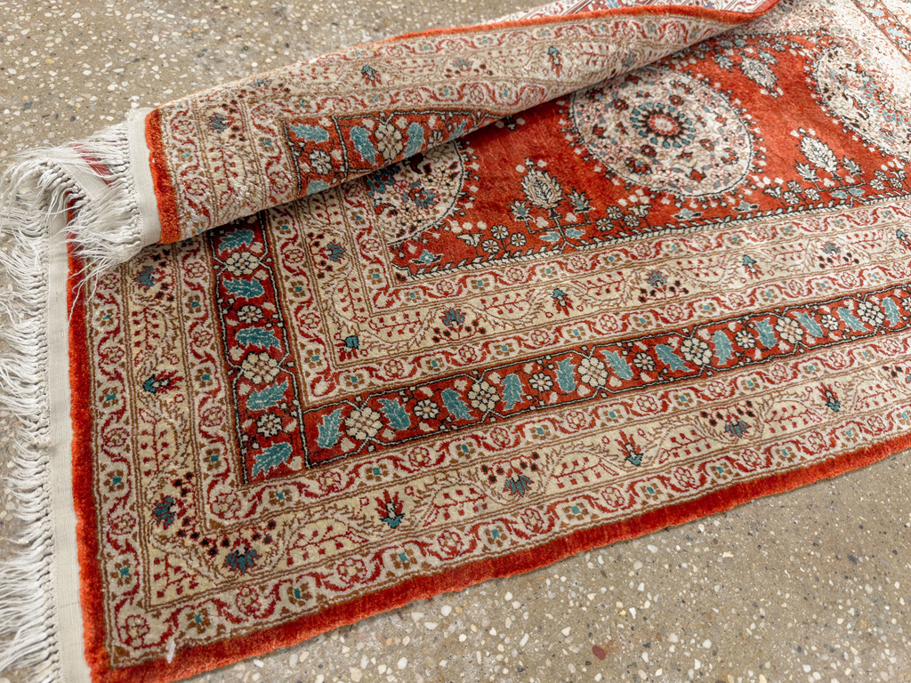 Vintage Chinese Silk Throw Rug In The Tabriz Style, No.33674 - Galerie Shabab