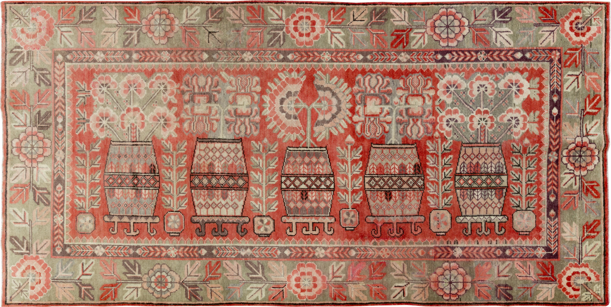 Antique East Turkestan Pictorial Vase Khotan Rug, No.33699 - Galerie Shabab