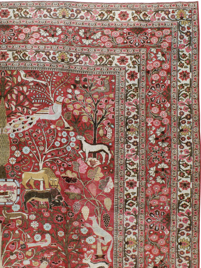 Antique Persian Mashad Pictorial Carpet, No.8006 - Galerie Shabab