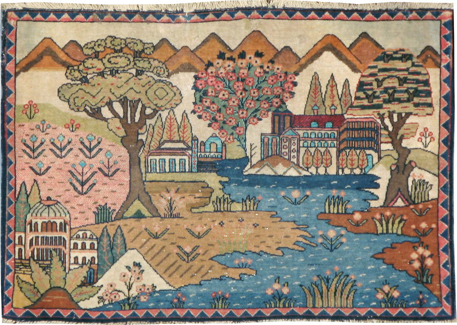 Antique Persian Kashan Pictorial Rug, No.8103 - Galerie Shabab