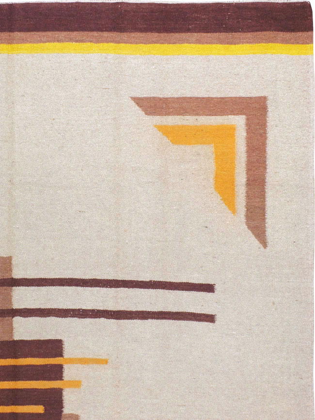 Vintage Indian Flatweave Room Size Rug Inspired By Edward McKnight Kauffer, No.8779 - Galerie Shabab