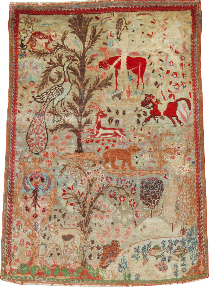 Vintage Persian Tabriz Pictorial Rug, No.9057 - Galerie Shabab