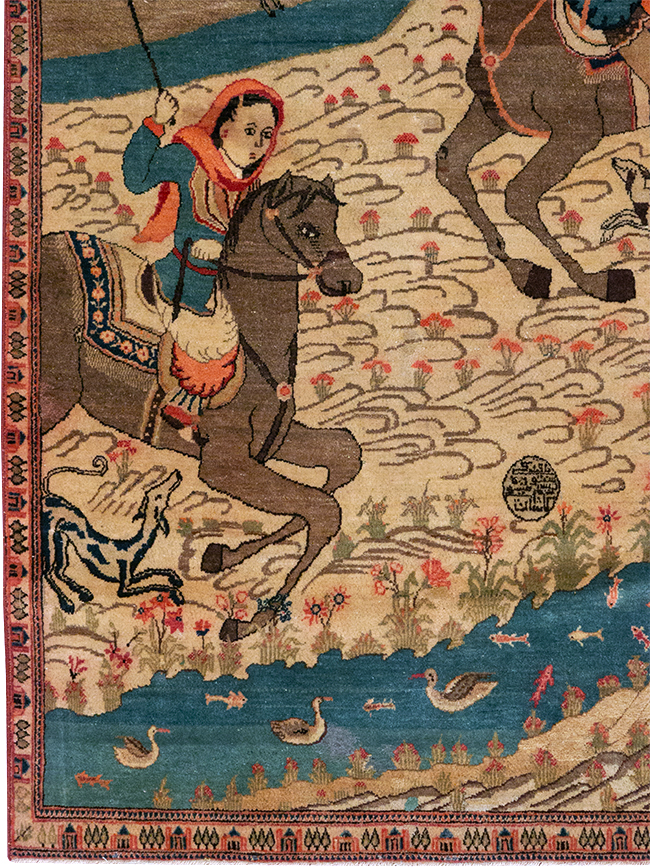 Vintage Persian Kashan Pictorial Throw Rug, No.9083 - Galerie Shabab