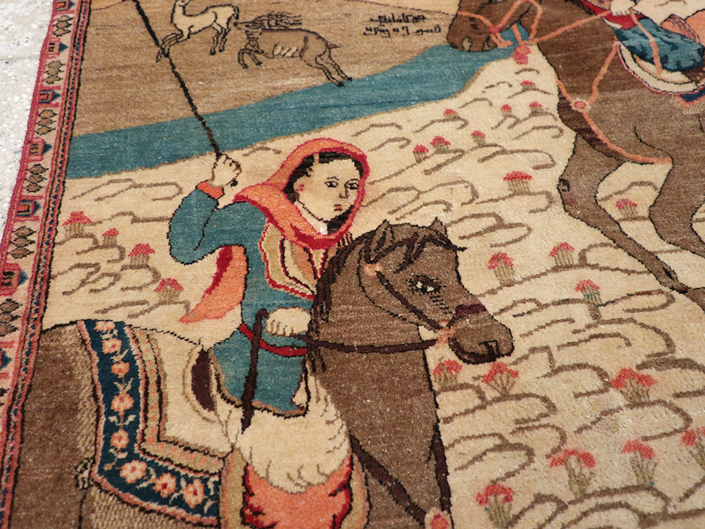 Vintage Persian Kashan Pictorial Throw Rug, No.9083 - Galerie Shabab