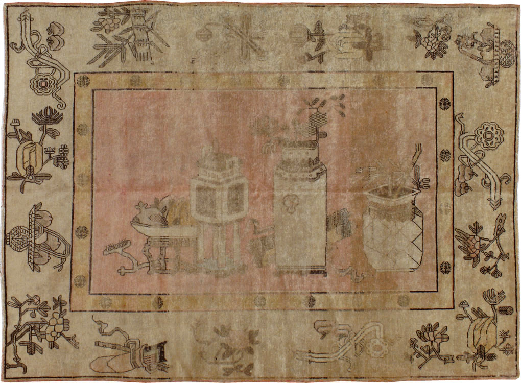 Vintage East Turkestan Khotan Pictorial Carpet, No.9210 - Galerie Shabab