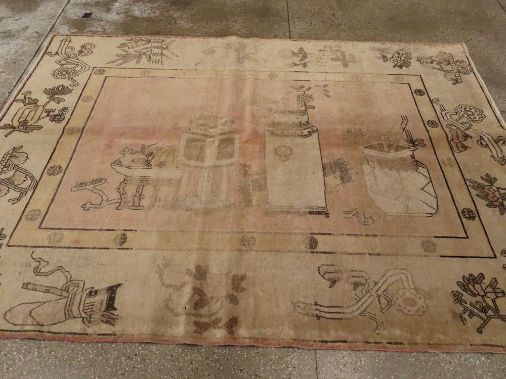 Vintage East Turkestan Khotan Pictorial Carpet, No.9210 - Galerie Shabab