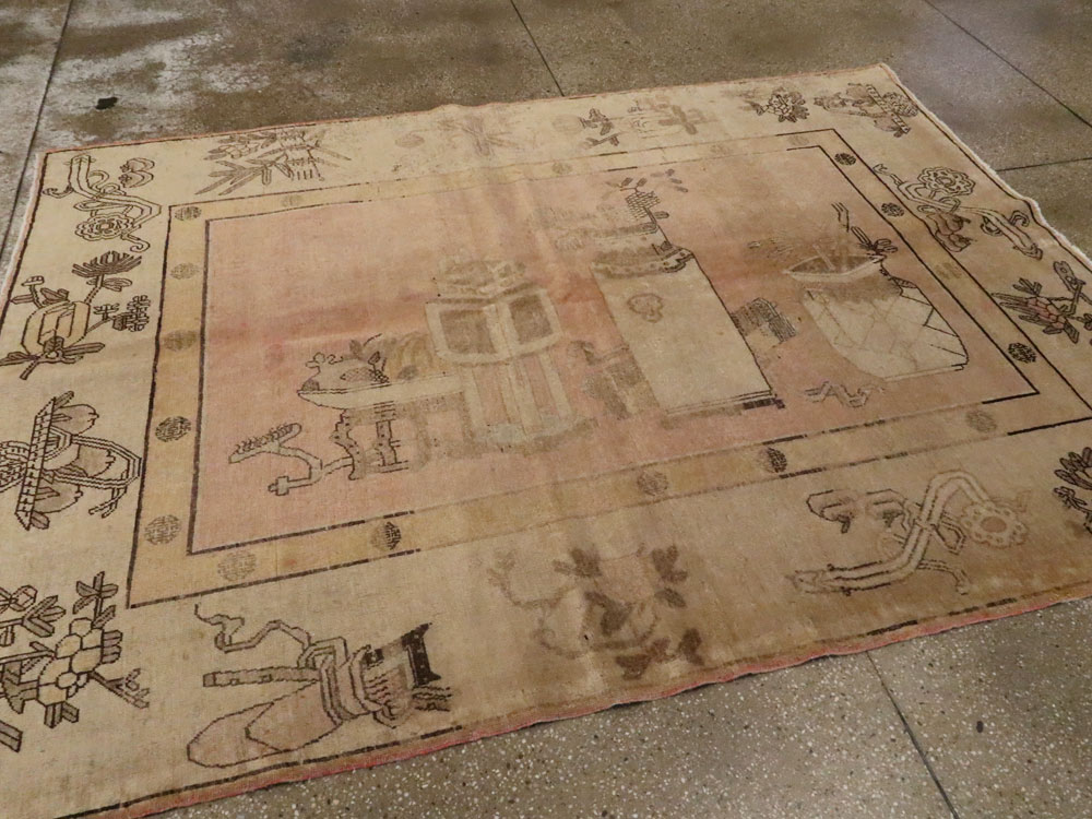 Vintage East Turkestan Khotan Pictorial Carpet, No.9210 - Galerie Shabab