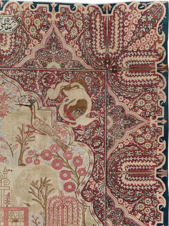 Antique Persian Lavar Kerman Pictorial Accent Carpet, No.9586 - Galerie Shabab