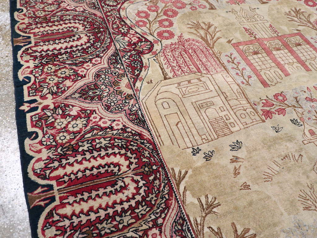 Antique Persian Lavar Kerman Pictorial Accent Carpet, No.9586 - Galerie Shabab