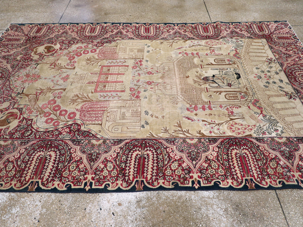 Antique Persian Lavar Kerman Pictorial Accent Carpet, No.9586 - Galerie Shabab