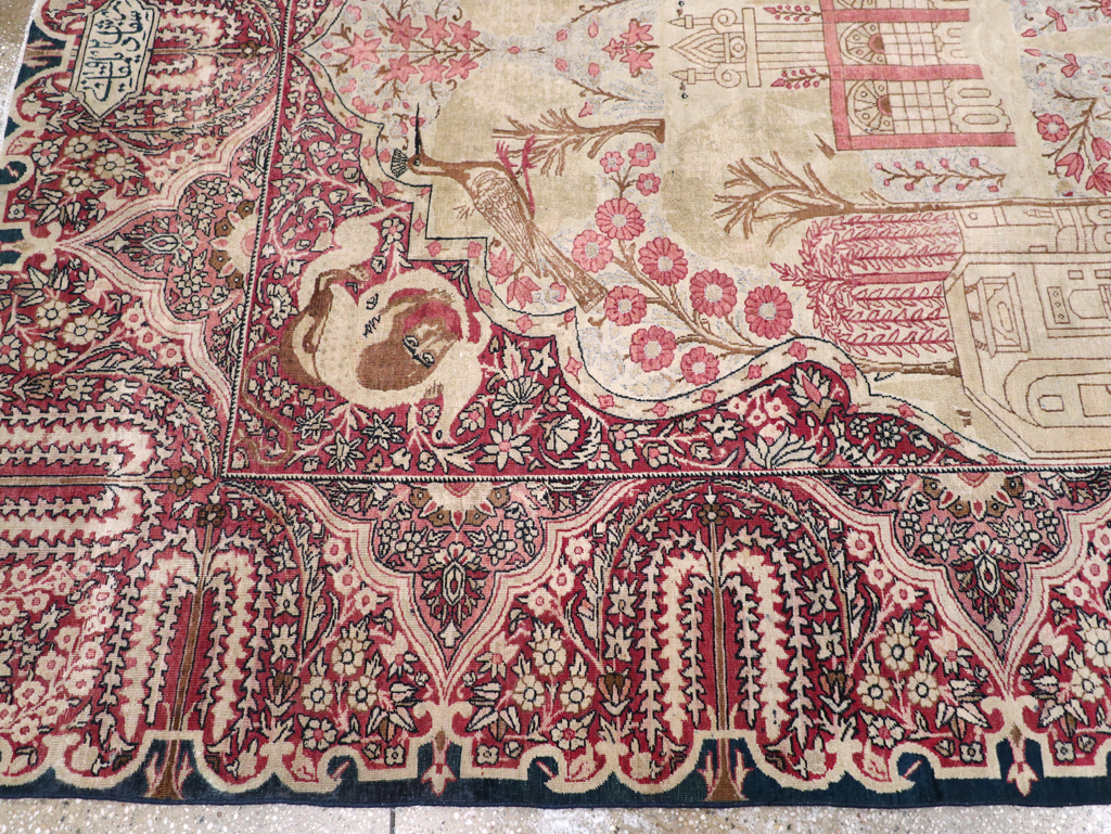 Antique Persian Lavar Kerman Pictorial Accent Carpet, No.9586 - Galerie Shabab
