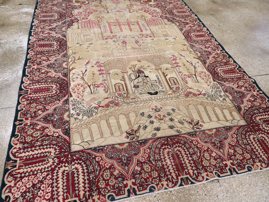Antique Persian Lavar Kerman Pictorial Accent Carpet, No.9586 - Galerie Shabab
