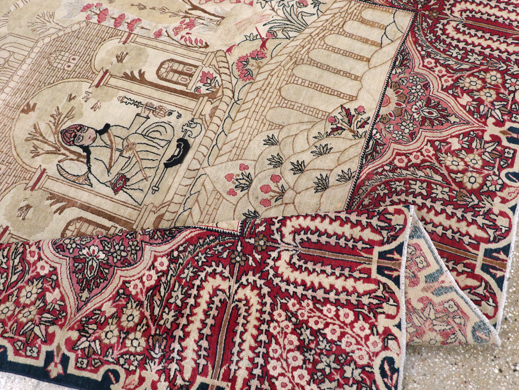 Antique Persian Lavar Kerman Pictorial Accent Carpet, No.9586 - Galerie Shabab