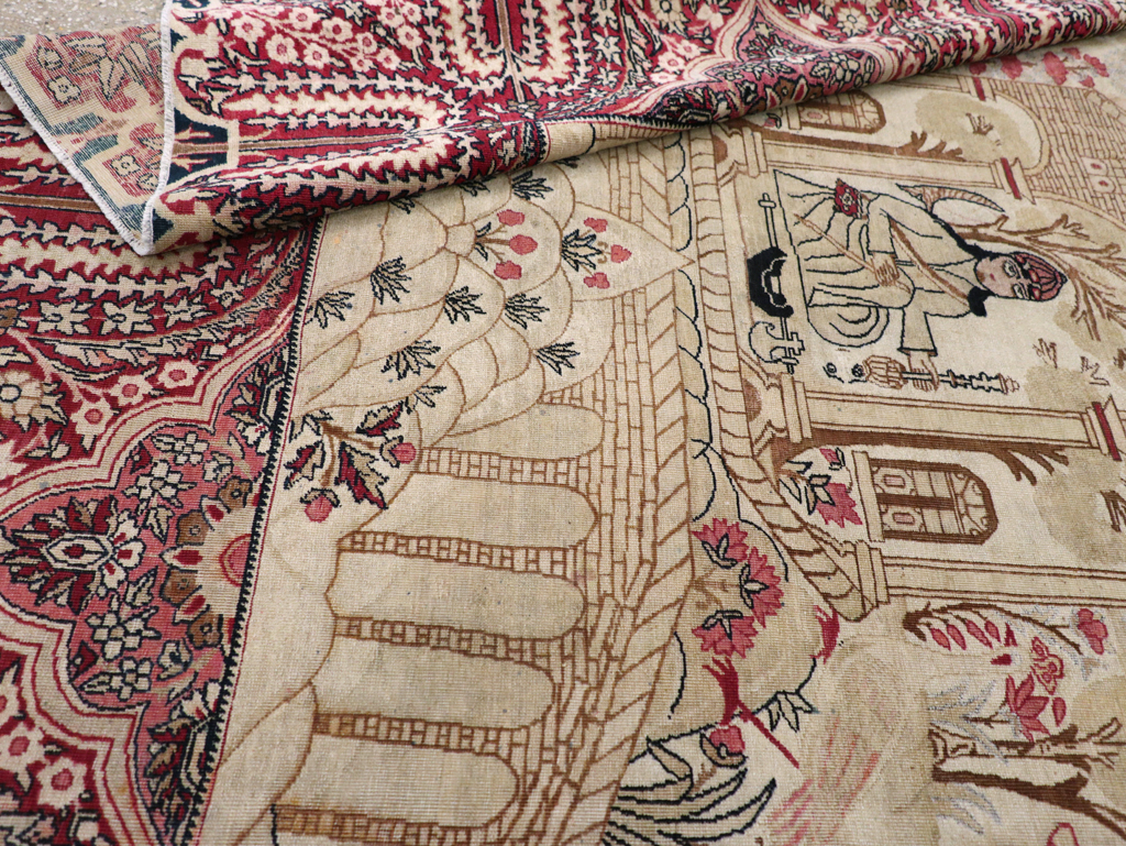 Antique Persian Lavar Kerman Pictorial Accent Carpet, No.9586 - Galerie Shabab
