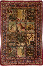 Antique Persian Kashan Silk Pictorial Rug, No. 25682 - Galerie Shabab 